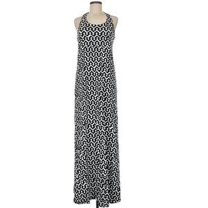 GAP Halter Maxi Dress Black White Geometric Empire Waist M Stretch Built In Bra